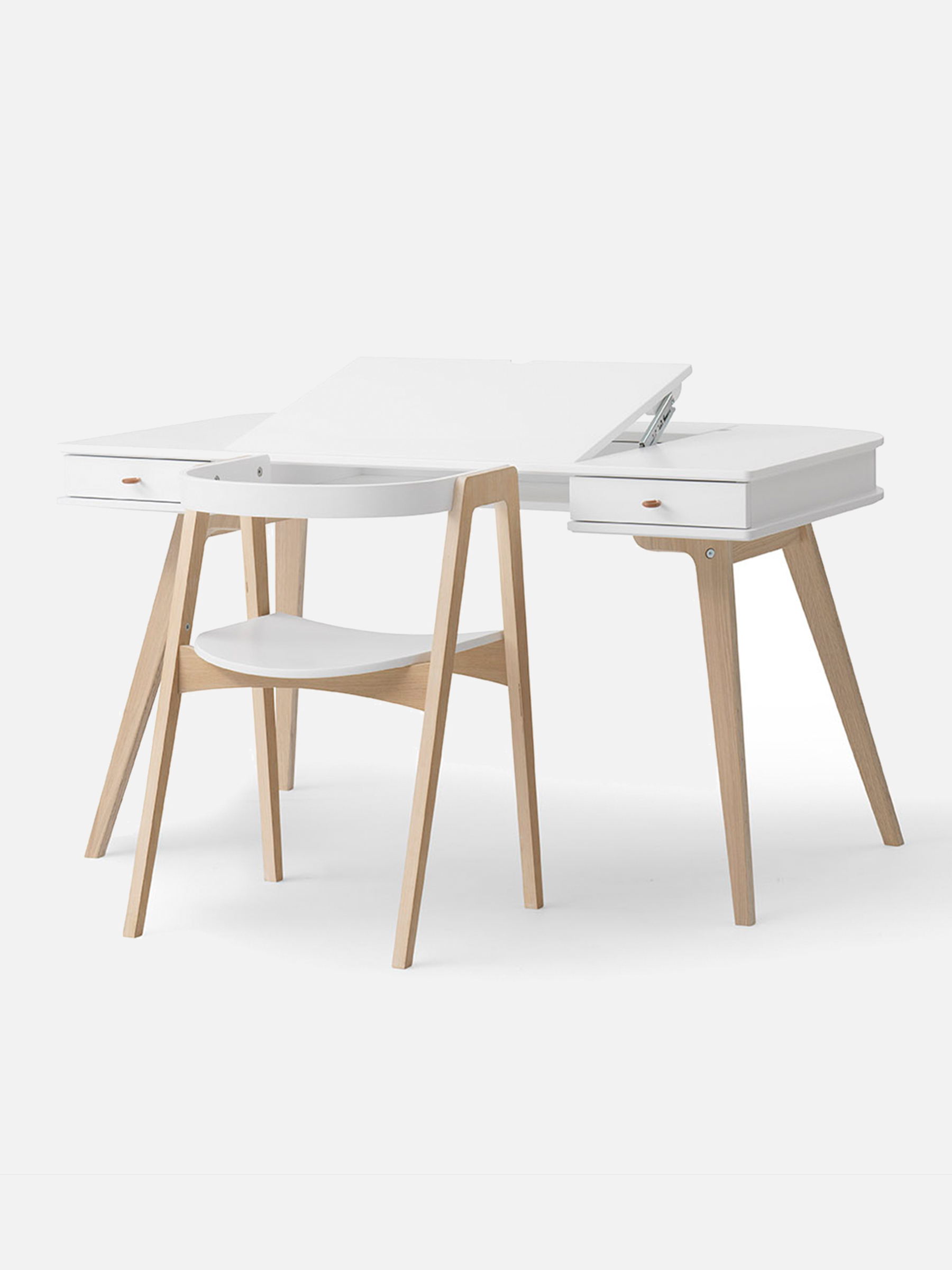 Schreibtisch 66 cm & Armlehnstuhl Set - weiß/Eiche