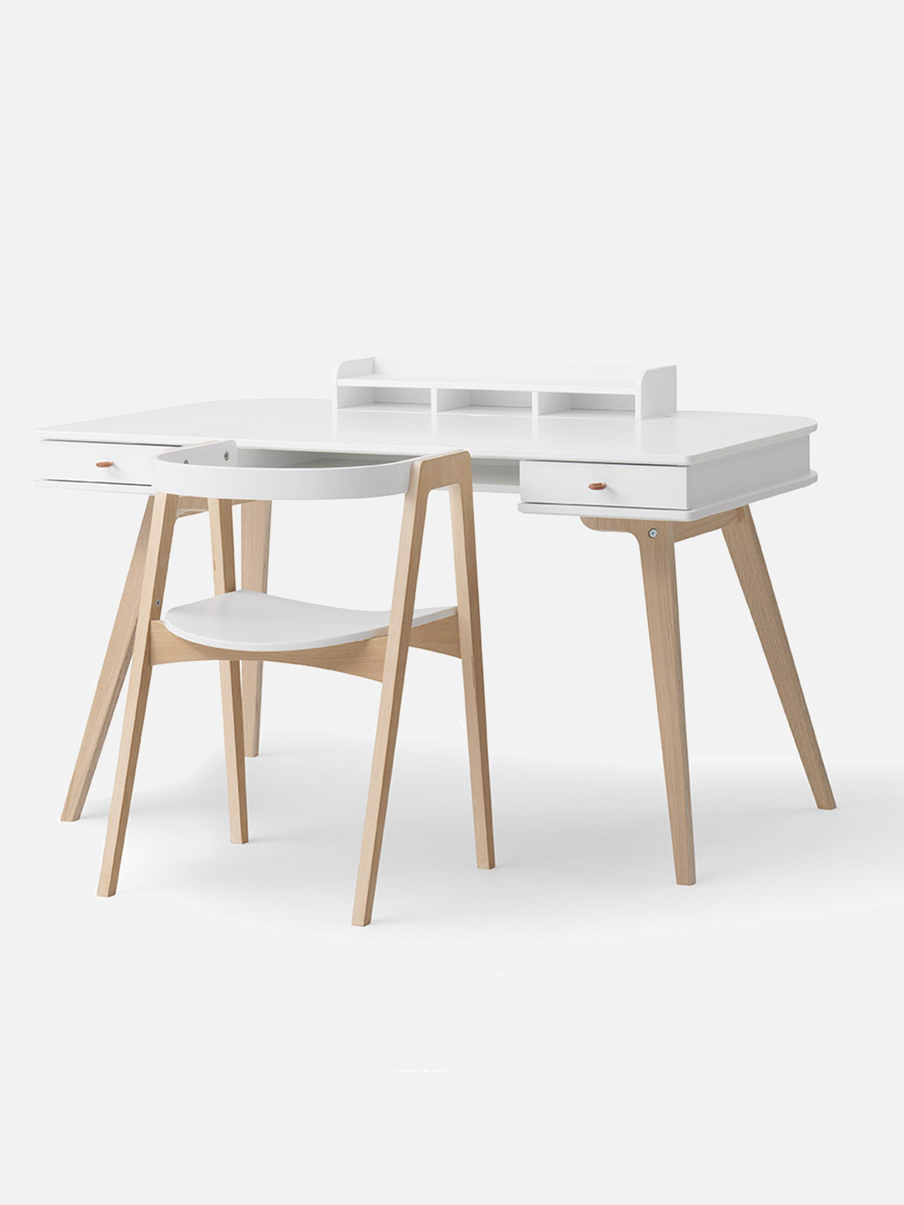 Schreibtisch 66 cm & Armlehnstuhl Set - weiß/Eiche