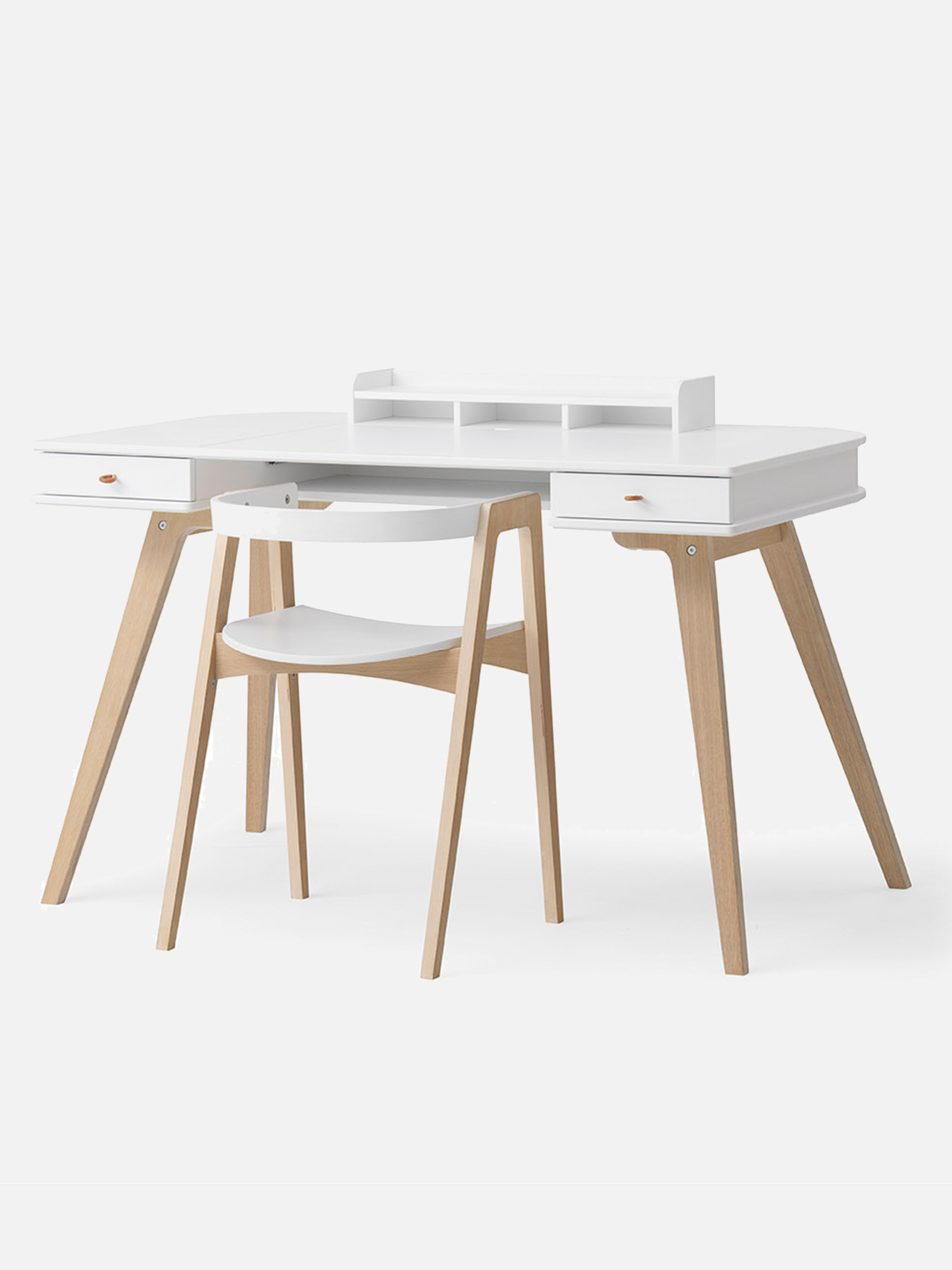 Schreibtisch 72,6 cm & Armlehnstuhl Set - weiß/Eiche