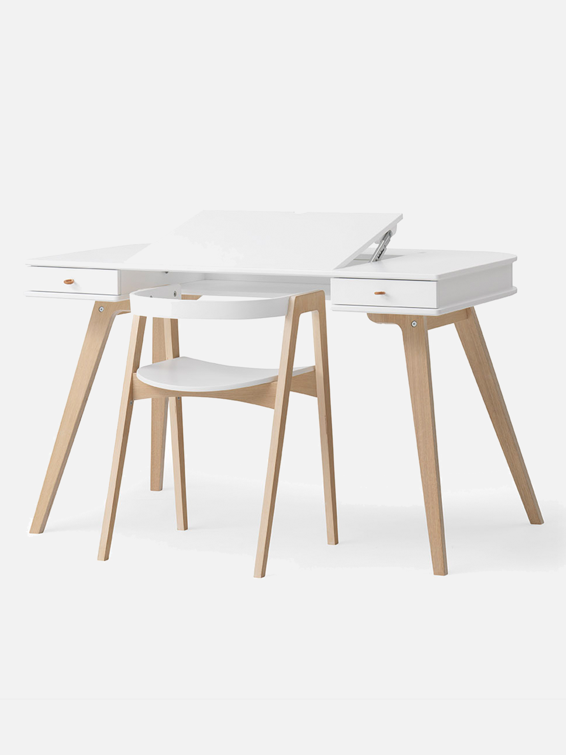 Schreibtisch 72,6 cm & Armlehnstuhl Set - weiß/Eiche