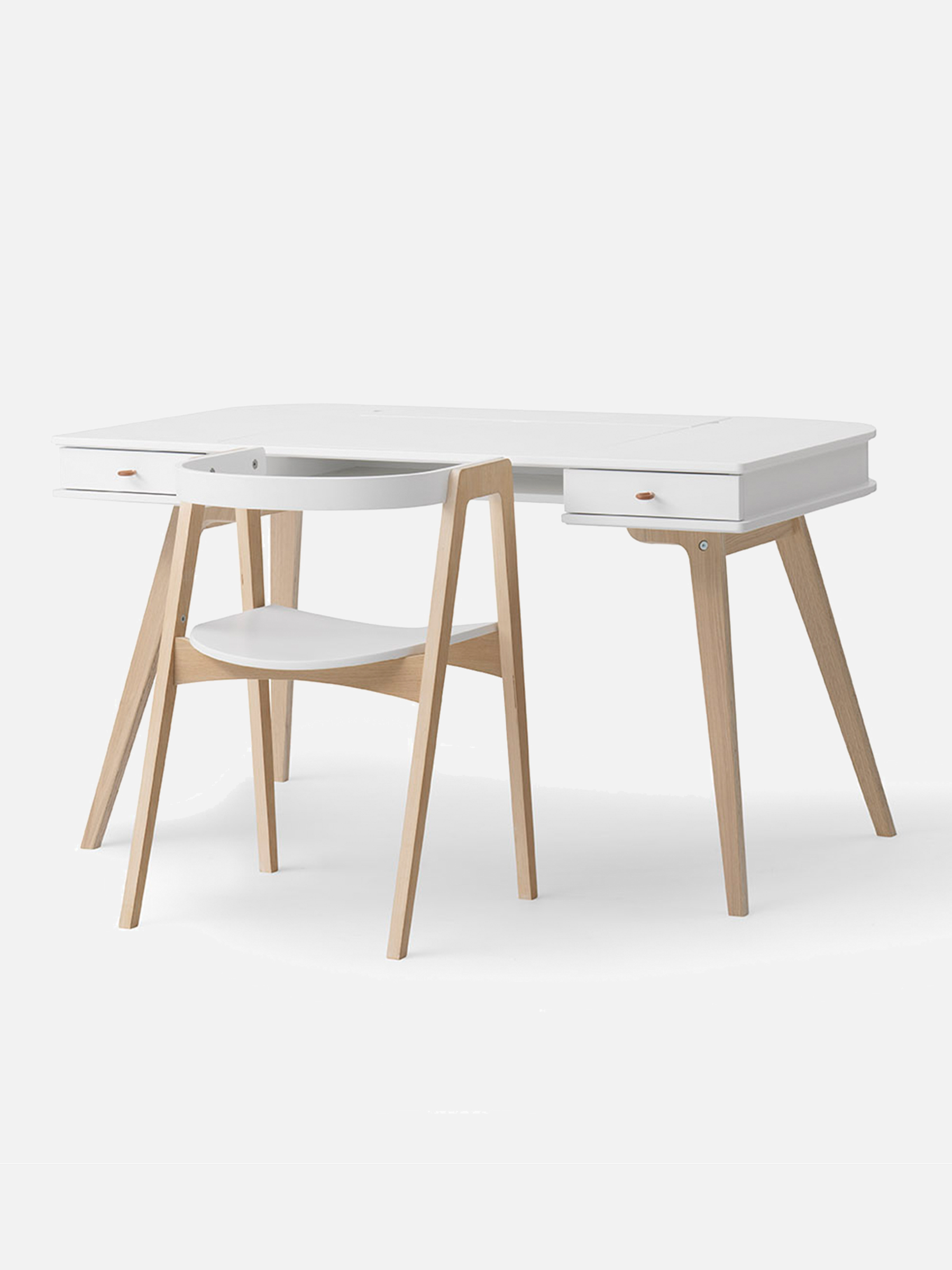 Schreibtisch 66 cm & Armlehnstuhl Set - weiß/Eiche